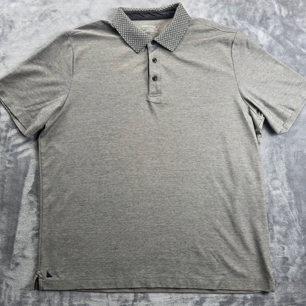 UNTUCKit Polo Shirt Mens XL Gray Patterned Collar Pima Cotton Blend Short Sleeve